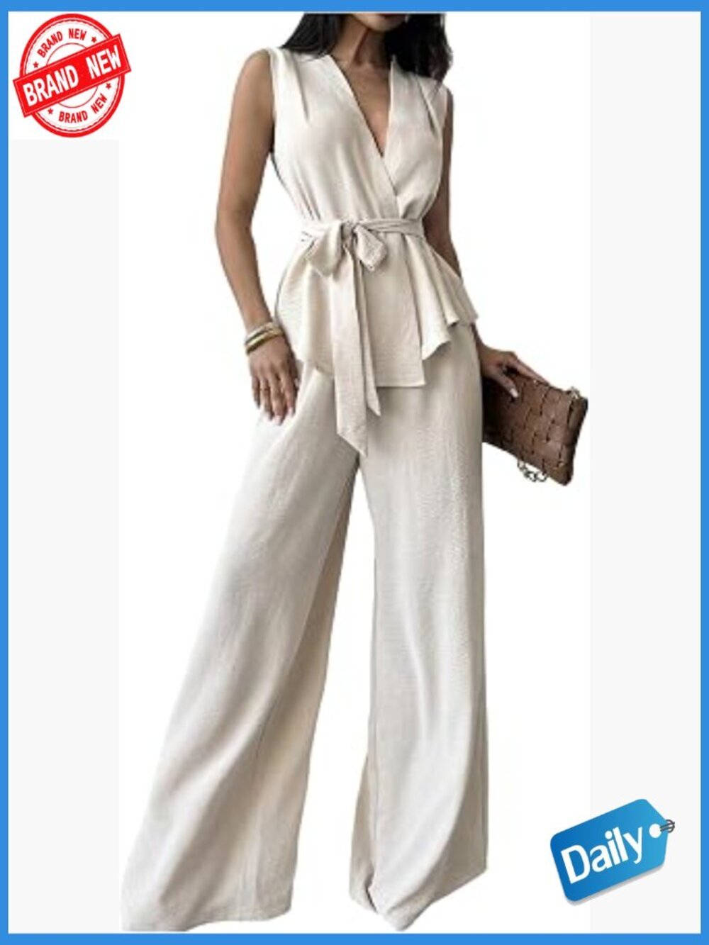 Women's 2 Piece Wrap Vest & Pants Set - Sleeveless V-Neck Office Wear